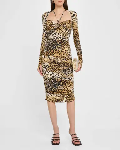 Roberto Cavalli Jaguar-Print Jersey Strappy Midi Dress | Thumbnail 2 Roberto Cavalli Jaguar-Print Jersey Strappy Midi Dress | Thumbnail 2