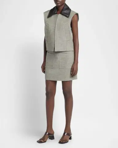 Bottega Veneta Leather-Collar Structured Melange Vest | Thumbnail 2