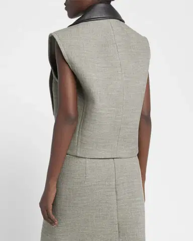 Bottega Veneta Leather-Collar Structured Melange Vest | Thumbnail 3