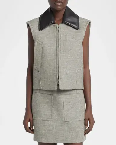 Bottega Veneta Leather-Collar Structured Melange Vest | Thumbnail 4