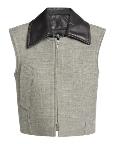 Bottega Veneta Leather-Collar Structured Melange Vest | Thumbnail 1