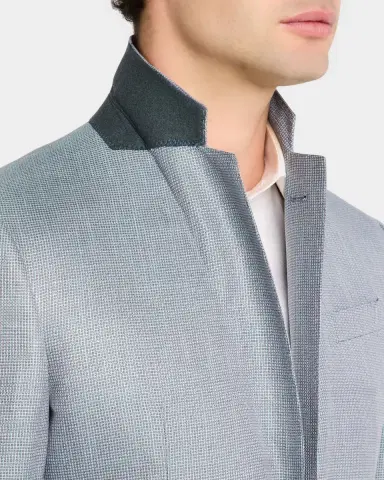 Emporio Armani Men's Bamboo Micro-Grid Textured Sport Coat | Thumbnail 7