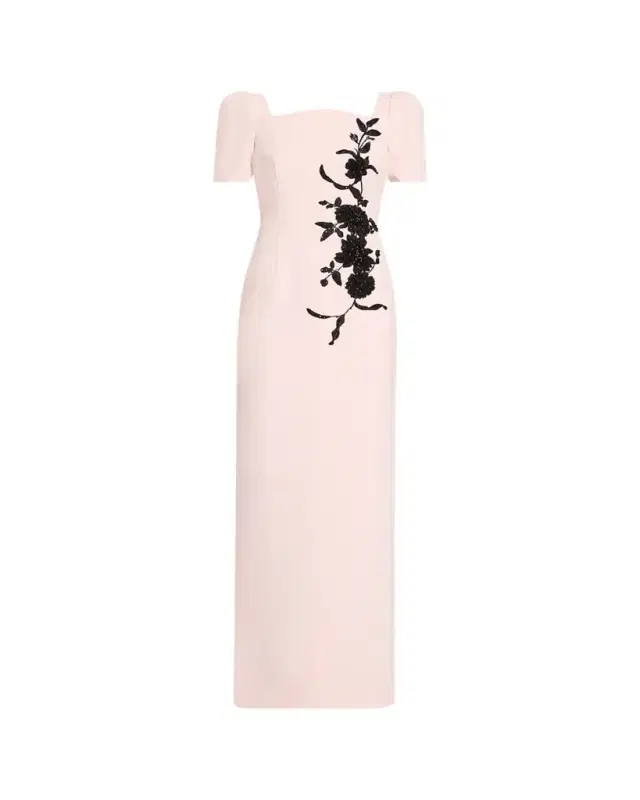 Floral Applique Crepe Column Gown