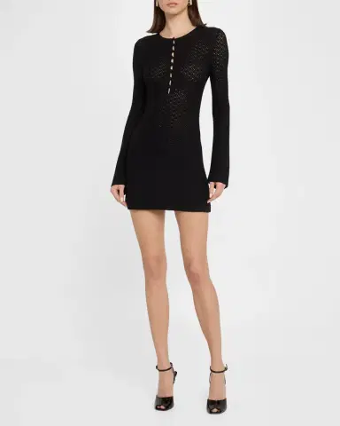 Saint Laurent Buttoned Long-Sleeve Knit Mini Dress | Thumbnail 2