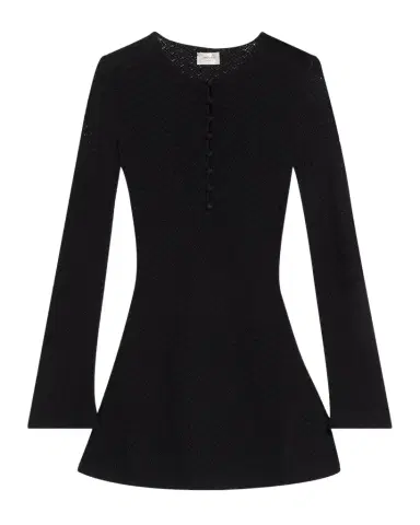 Saint Laurent Buttoned Long-Sleeve Knit Mini Dress | Thumbnail 1