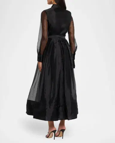 SIMKHAI Montgomery Pleated Organza Maxi Shirtdress | Thumbnail 2 SIMKHAI Montgomery Pleated Organza Maxi Shirtdress | Thumbnail 2