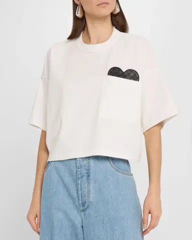 Bottega Veneta Heart Intrecciato Cropped Cotton Jersey T-Shirt | Thumbnail 4 Bottega Veneta Heart Intrecciato Cropped Cotton Jersey T-Shirt | Thumbnail 4