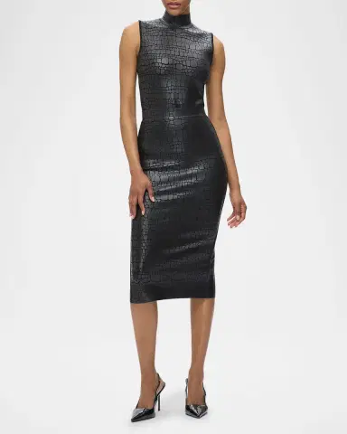 Hervé Léger Clarice Mock-Neck Croc-Embossed Sleeveless Top | Thumbnail 2 Hervé Léger Clarice Mock-Neck Croc-Embossed Sleeveless Top | Thumbnail 2