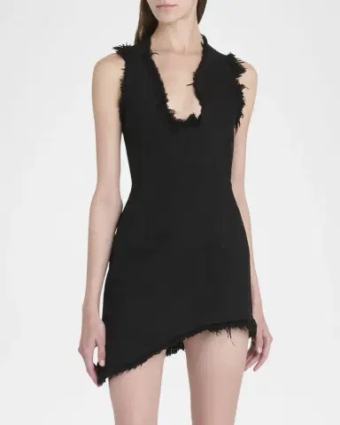 FERRAGAMO Raw-Edge Sleeveless Denim Mini Curve Dress | Thumbnail 4