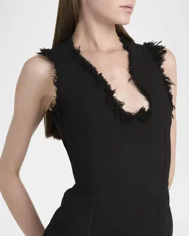 FERRAGAMO Raw-Edge Sleeveless Denim Mini Curve Dress | Thumbnail 5