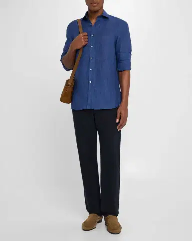 Canali Men's Linen Casual Button-Down Shirt | Thumbnail 2 Canali Men's Linen Casual Button-Down Shirt | Thumbnail 2