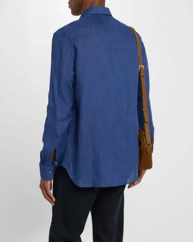 Canali Men's Linen Casual Button-Down Shirt | Thumbnail 3 Canali Men's Linen Casual Button-Down Shirt | Thumbnail 3