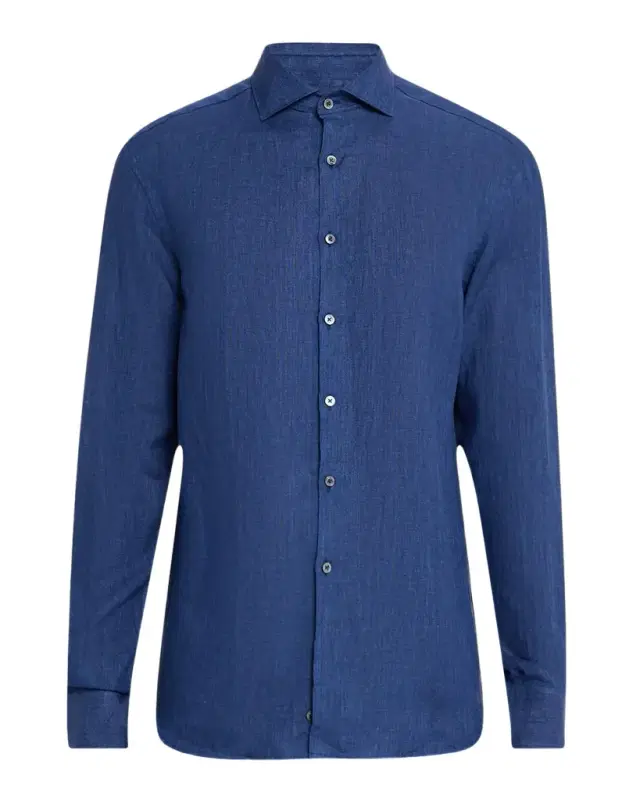 Canali Men 's Linen Casual Button-Down Shirt