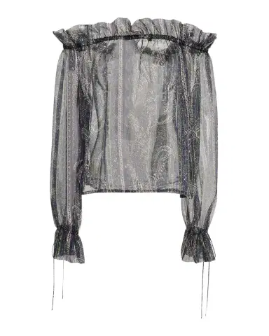 Saint Laurent Metallic Paisley Ruffle Off-The-Shoulder Blouse | Thumbnail 1 Saint Laurent Metallic Paisley Ruffle Off-The-Shoulder Blouse | Thumbnail 1