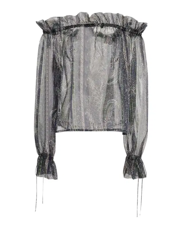 Metallic Paisley Ruffle Off-The-Shoulder Blouse