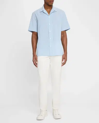 Brioni Men 's Stripe Cotton Seersucker Short-Sleeve Shirt | Thumbnail 2