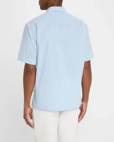 Brioni Men 's Stripe Cotton Seersucker Short-Sleeve Shirt | Thumbnail 3