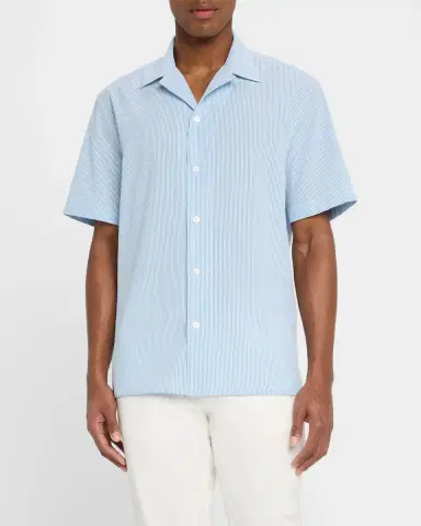Brioni Men 's Stripe Cotton Seersucker Short-Sleeve Shirt | Thumbnail 4