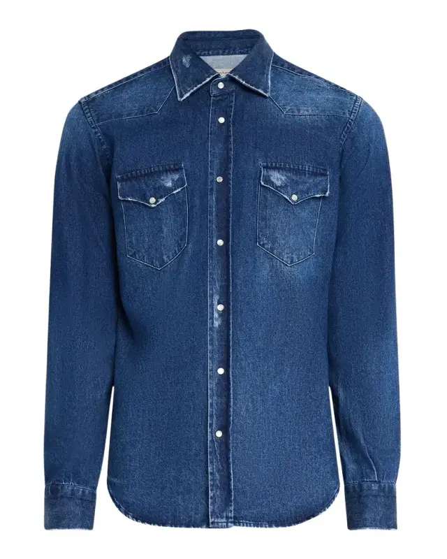Men 's Dark-Wash Denim Western Shirt