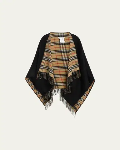 Burberry Vintage-Style Check Fringed Wool Cape | Thumbnail 5