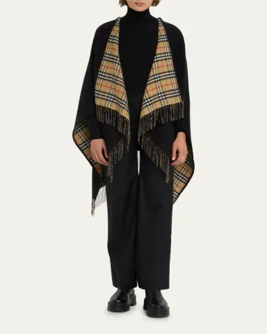 Burberry Vintage-Style Check Fringed Wool Cape | Thumbnail 6
