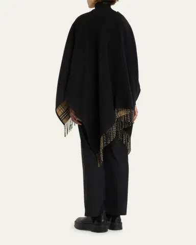Burberry Vintage-Style Check Fringed Wool Cape | Thumbnail 7