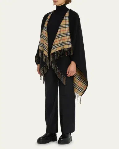 Burberry Vintage-Style Check Fringed Wool Cape | Thumbnail 8