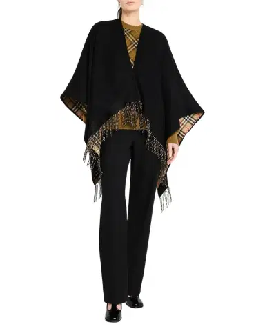 Burberry Vintage-Style Check Fringed Wool Cape | Thumbnail 1