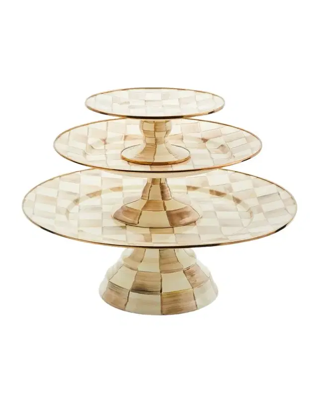 MacKenzie-Childs Mocha Check Mini Pedestal Platter