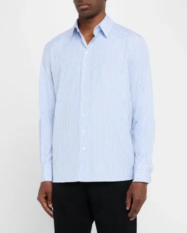 Saint Laurent Men 's Relaxed-Fit Cotton Stripe Sport Shirt | Thumbnail 4
