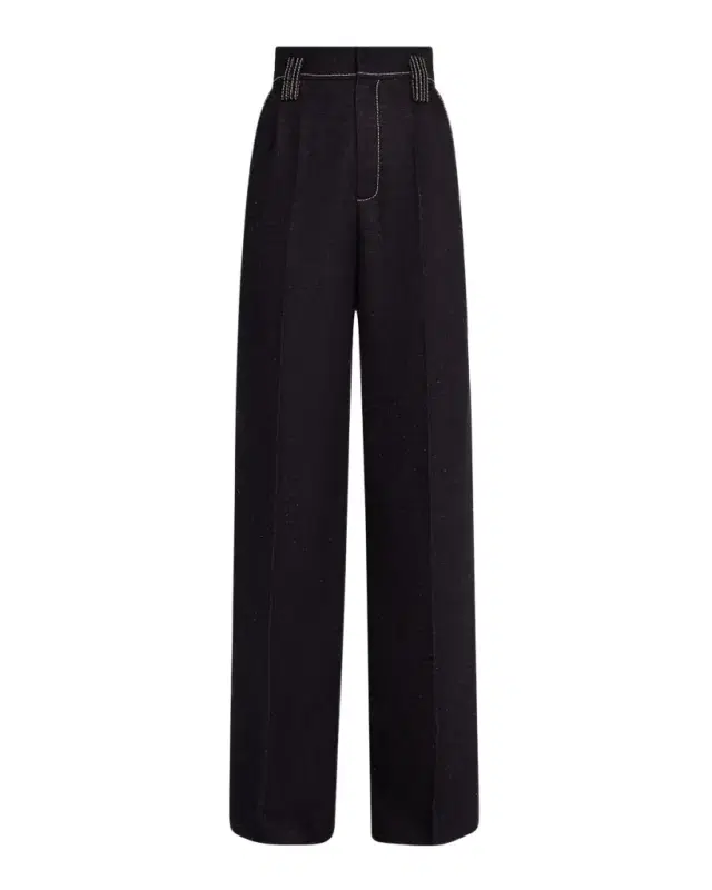 Pleated Wide-Leg Denim Pants