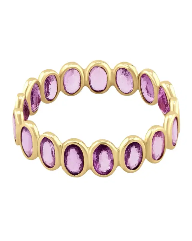 14K Yellow Gold Pink Sapphire Bezel Ring, Size 7