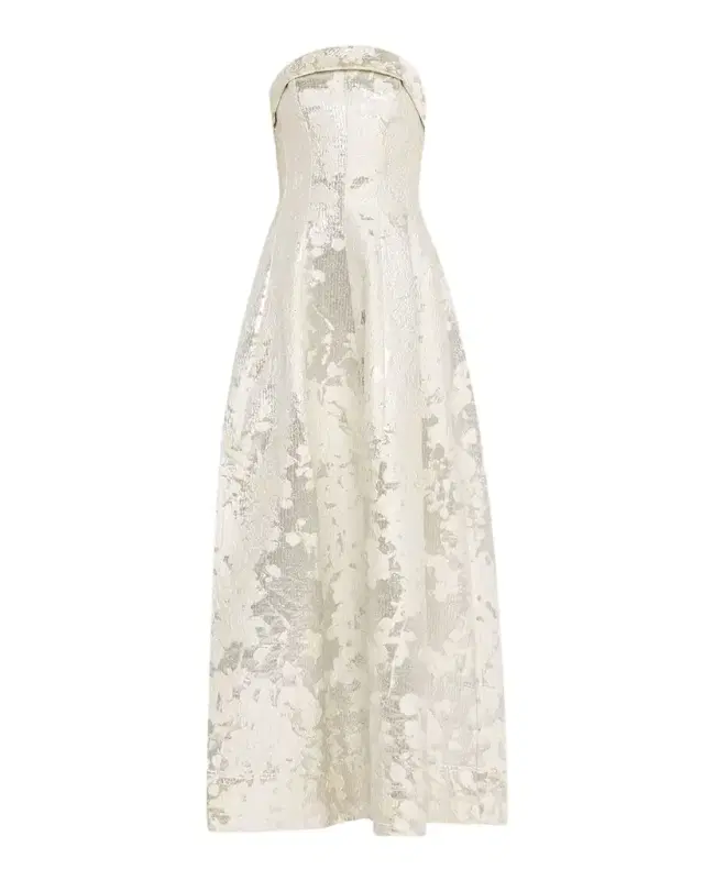 SIMKHAI Octavia Strapless Metallic Jacquard Gown