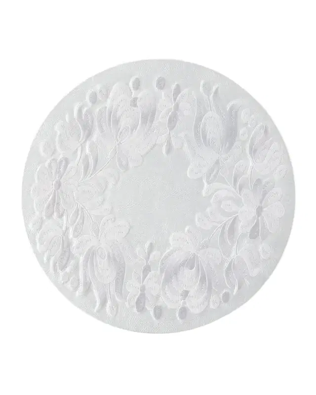 Floral Embroidered Vegan Leather Placemat, 22" Round