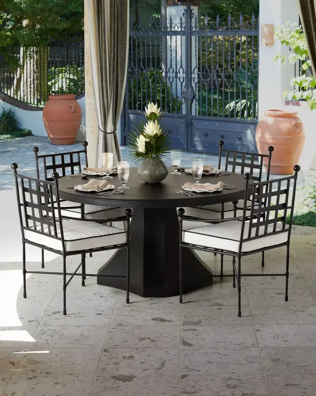 Neiman Marcus Round Outdoor Pedestal Dining Table, Matte Black