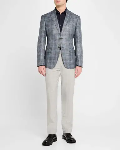 Emporio Armani Men's Bamboo Textured Plaid Sport Coat | Thumbnail 2