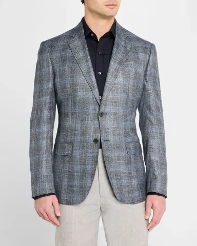 Emporio Armani Men's Bamboo Textured Plaid Sport Coat | Thumbnail 4
