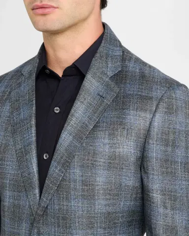 Emporio Armani Men's Bamboo Textured Plaid Sport Coat | Thumbnail 5