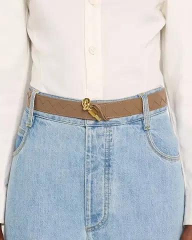 Bottega Veneta Watch-Buckle Intrecciato Skinny Leather Belt | Thumbnail 3