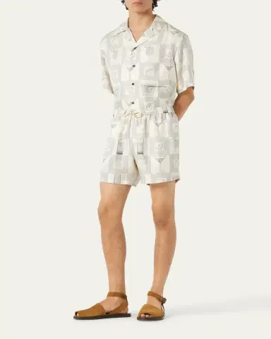 Loro Piana Men's Federico Twill Short-Sleeve Shirt | Thumbnail 2 Loro Piana Men's Federico Twill Short-Sleeve Shirt | Thumbnail 2