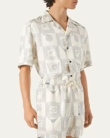 Loro Piana Men's Federico Twill Short-Sleeve Shirt | Thumbnail 4 Loro Piana Men's Federico Twill Short-Sleeve Shirt | Thumbnail 4