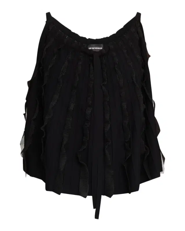 Ribbed Ruffle-Trim Halter Tank