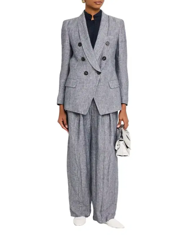 Double-Breasted Linen Chambray Blazer
