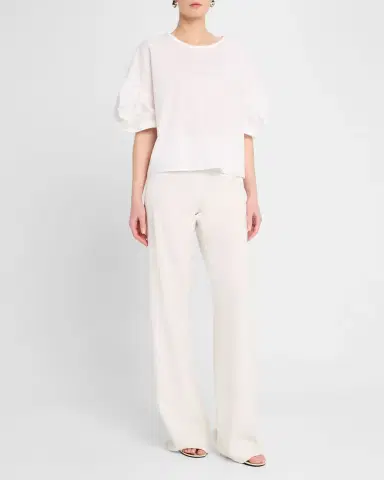 Emporio Armani Puff-Sleeve Cotton Poplin Blouse | Thumbnail 2 Emporio Armani Puff-Sleeve Cotton Poplin Blouse | Thumbnail 2