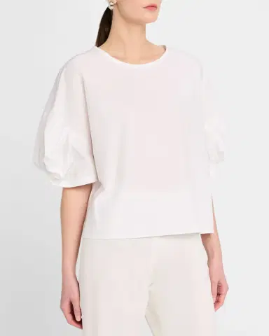 Emporio Armani Puff-Sleeve Cotton Poplin Blouse | Thumbnail 4 Emporio Armani Puff-Sleeve Cotton Poplin Blouse | Thumbnail 4