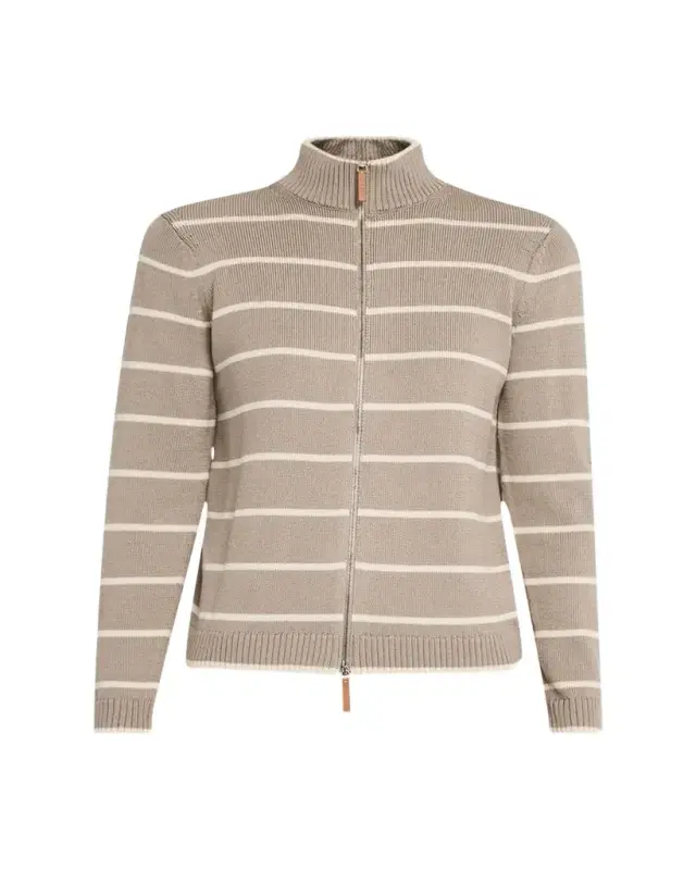 Striped Zip-Front Knit Jacket