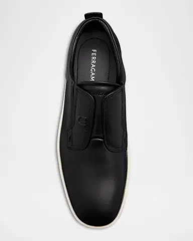 Ferragamo Men's Alfie Leather Gancini Stamp Slip-On Sneakers | Thumbnail 6 Ferragamo Men's Alfie Leather Gancini Stamp Slip-On Sneakers | Thumbnail 6