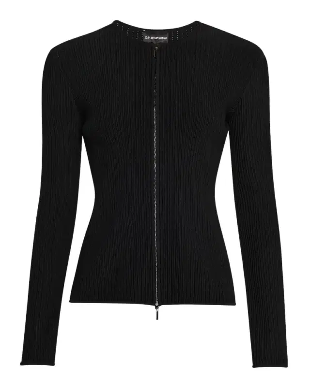 Emporio Armani Zip-Front Ottoman Knit Jacket