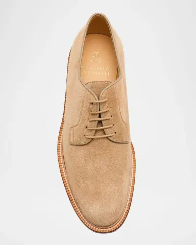 Brunello Cucinelli Men's Suede Derby Shoes | Thumbnail 4