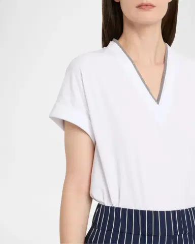 Brunello Cucinelli Monili V-Neck Short-Sleeve Cotton Jersey T-Shirt | Thumbnail 5